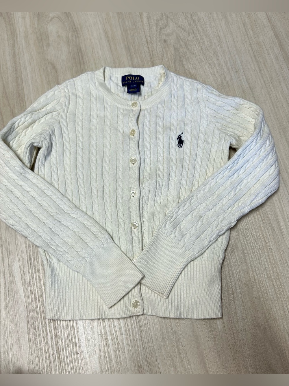 Polo Ralph Lauren Cable Knit Cardigan Sweater Girls Small 7 Ivory
